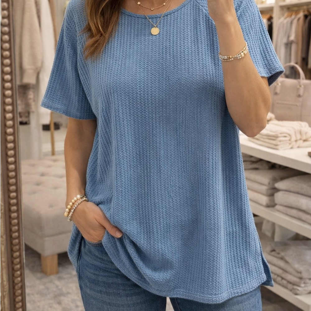 Cozy Waffle Knit XL Loungewear tee/ resort wear casual comfort blouse